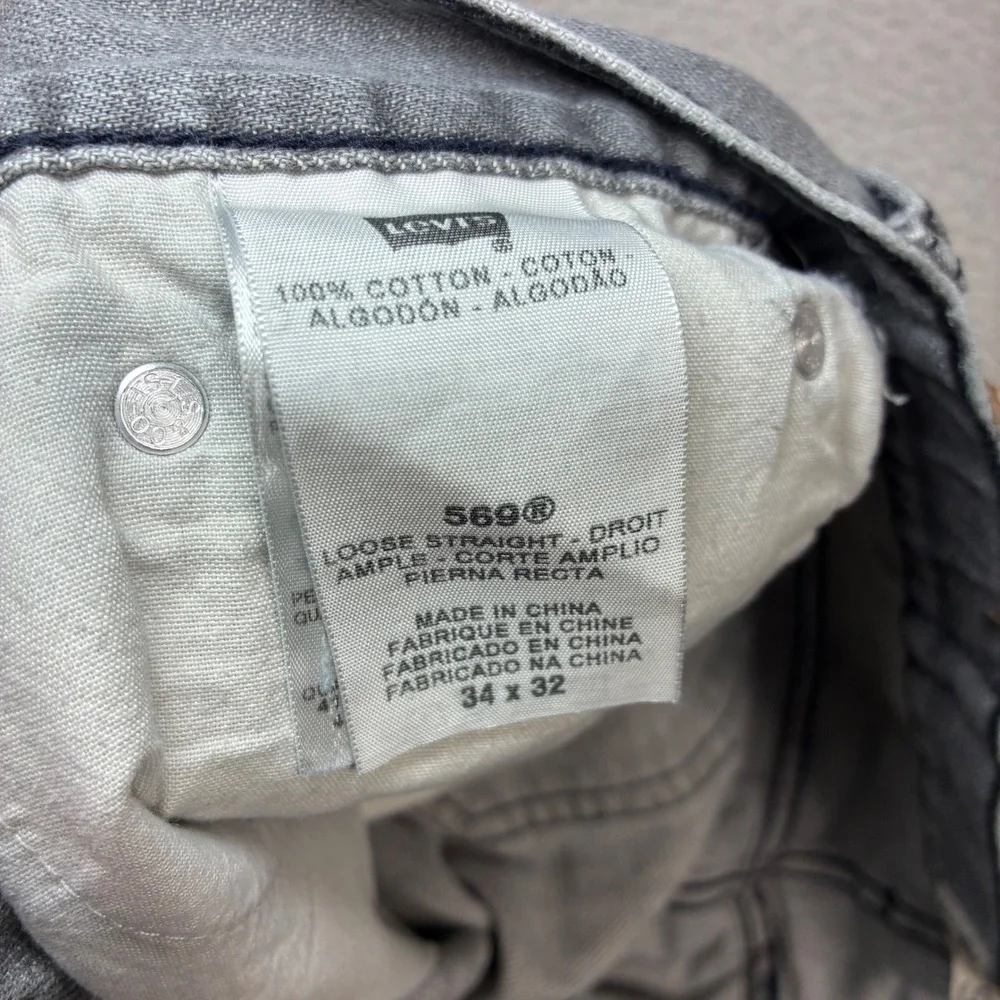 Y2K Levis 569 Loose Straight Jeans Men 34x30 Gray Faded Skater Baggy Paint